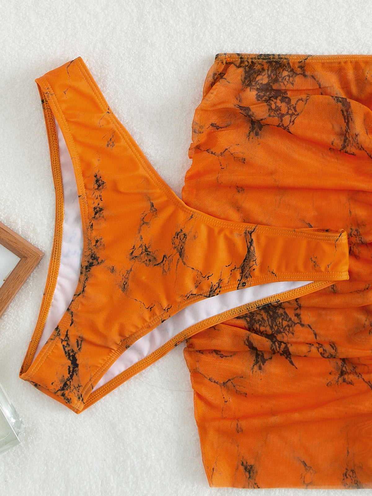 Halter Bikini Swimsuit With Beach Skirt in Marble Print