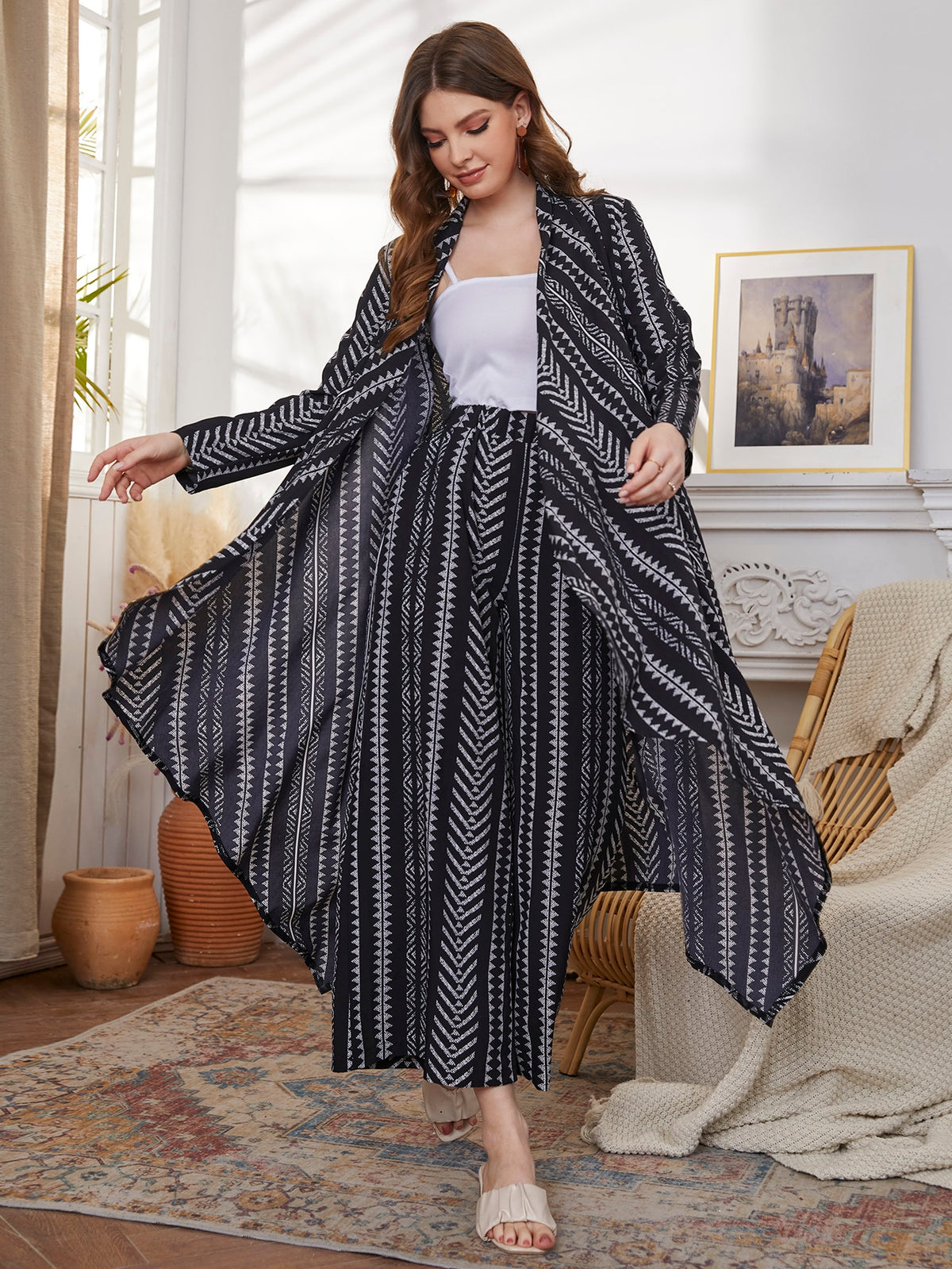 Tribal Print Coat and Pants - Black / XL