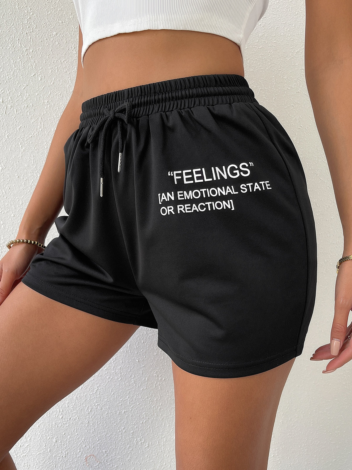 Graphic Track Shorts with Drawstring - L