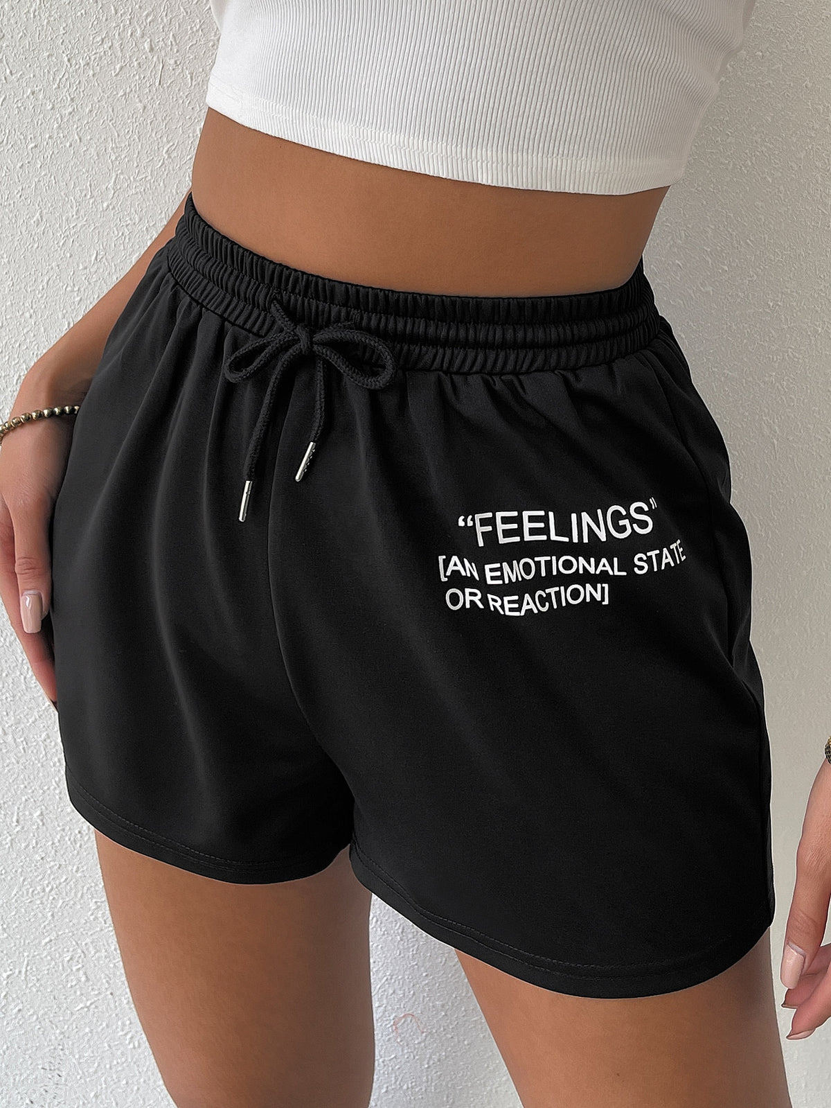 Graphic Track Shorts with Drawstring -