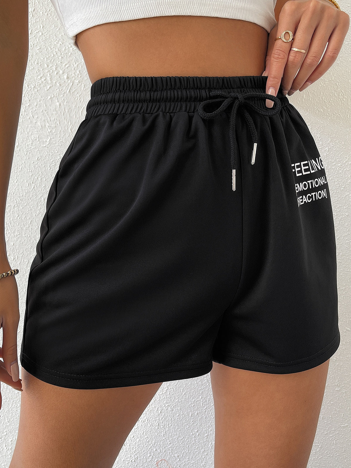 Graphic Track Shorts with Drawstring -