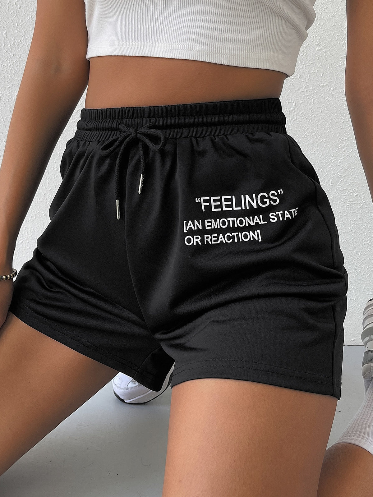 Graphic Track Shorts with Drawstring -