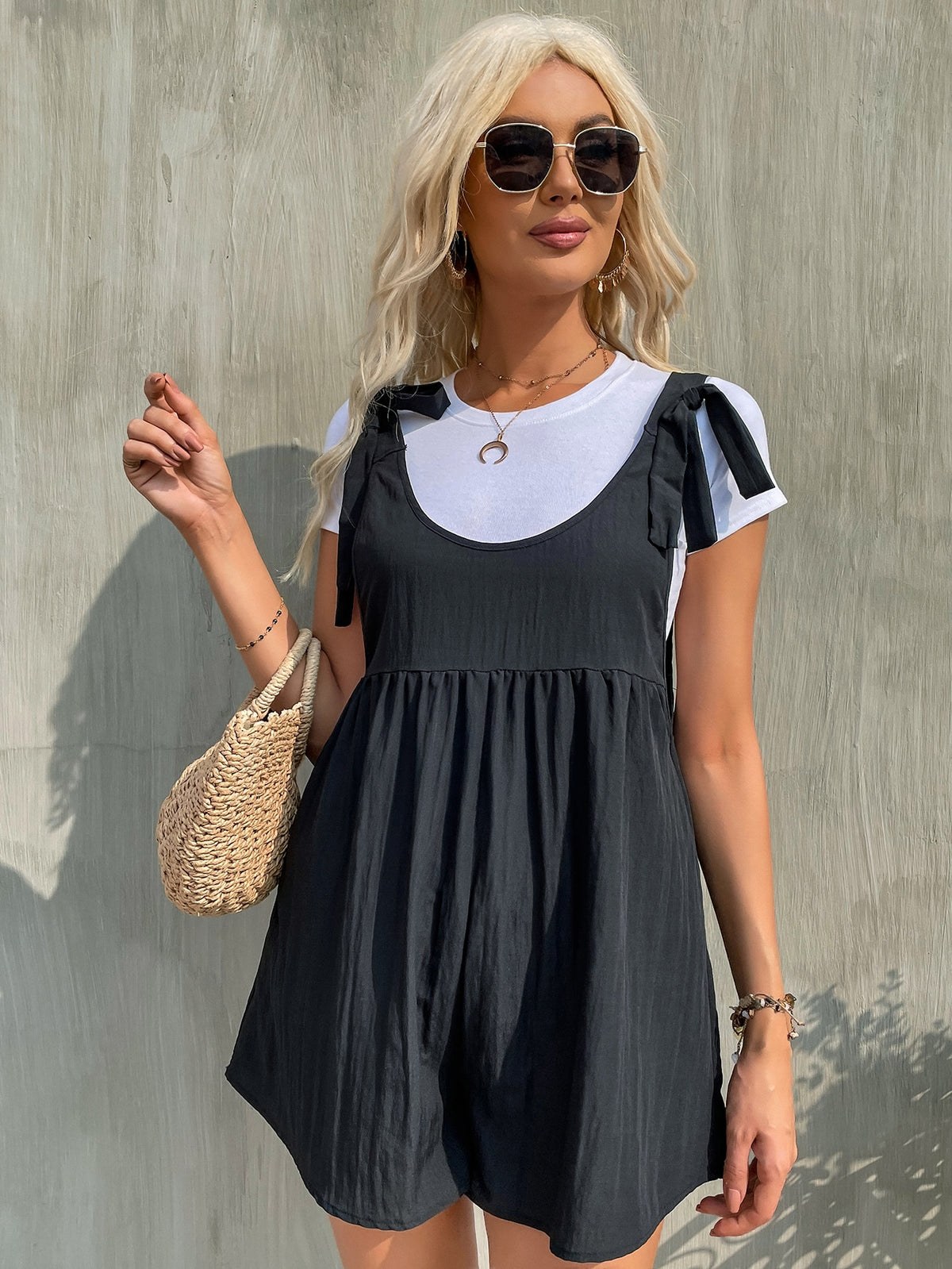 Romper with Bow Shoulder -