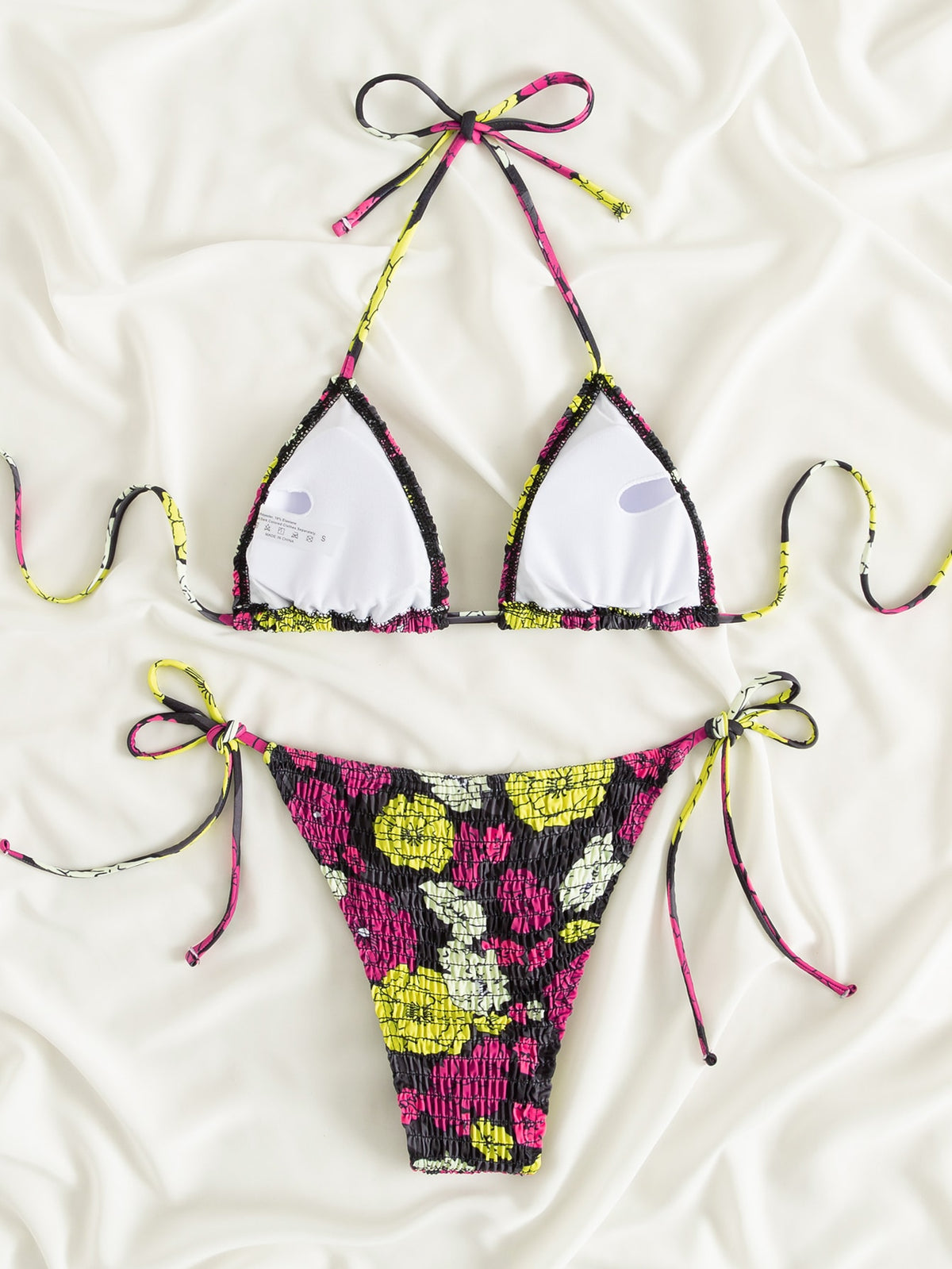 Floral Print String Tie Bikini Swimsuit -