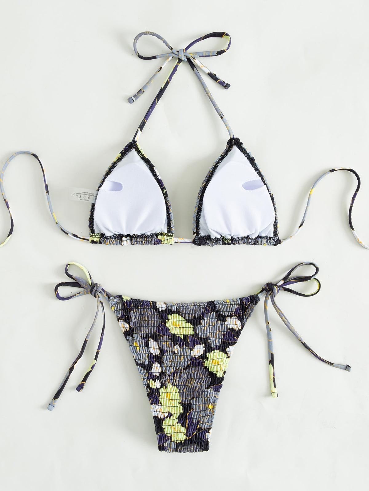 Floral Print String Tie Bikini Swimsuit -
