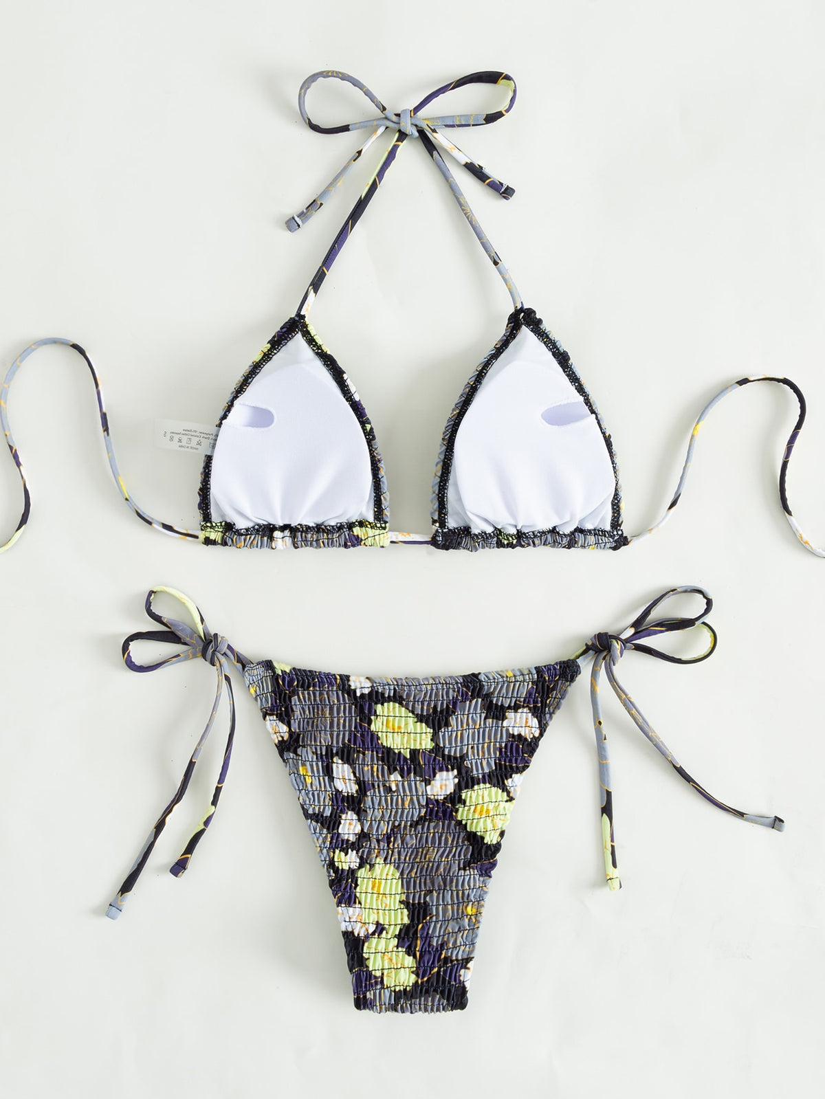Floral Print String Tie Bikini Swimsuit - 