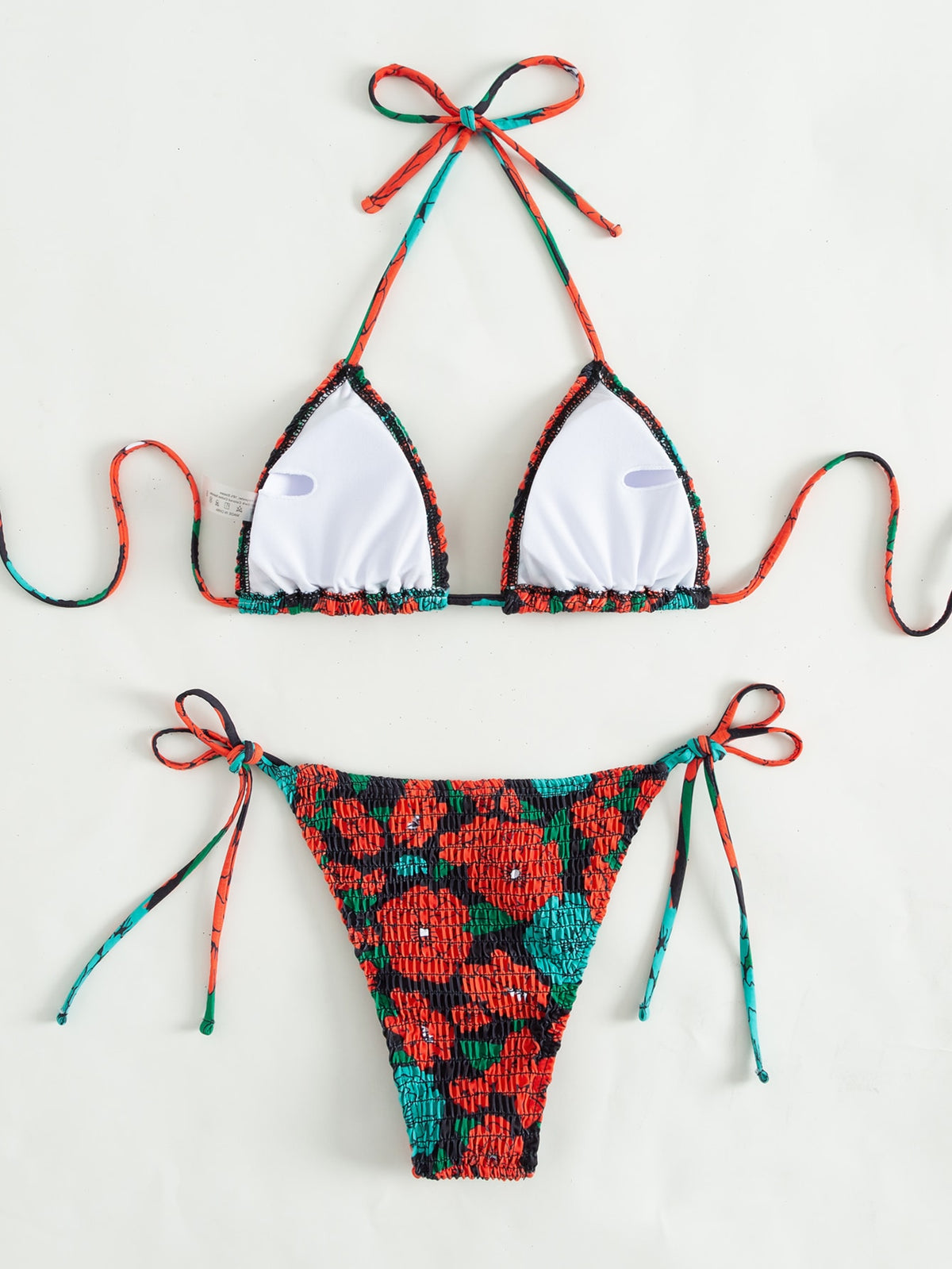 Floral Print String Tie Bikini Swimsuit -