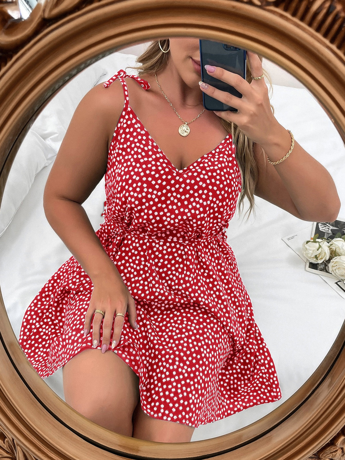 Plus Belted Cami Dress - Red / 4XL