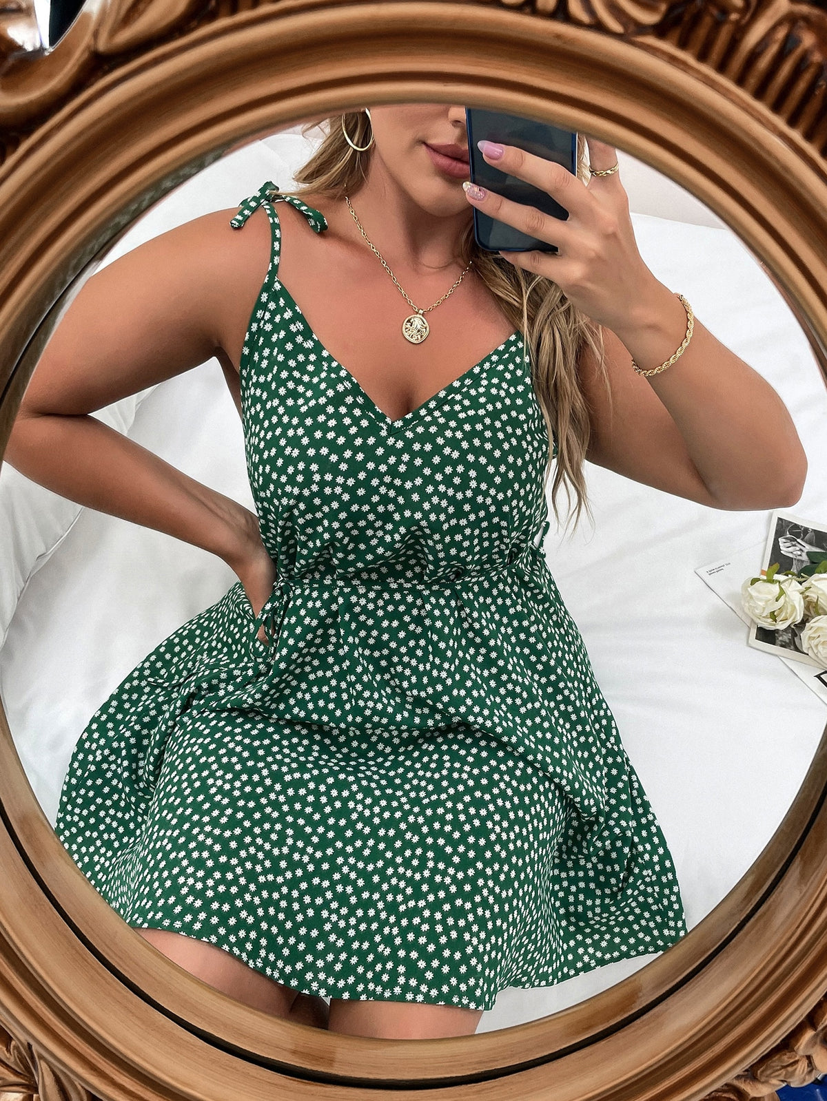 Plus Floral Belted Cami Dress -