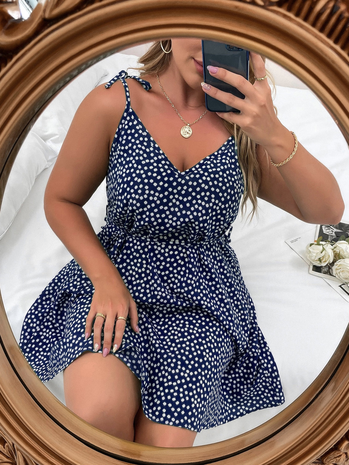 Plus Belted Cami Dress - Navy Blue / 4XL