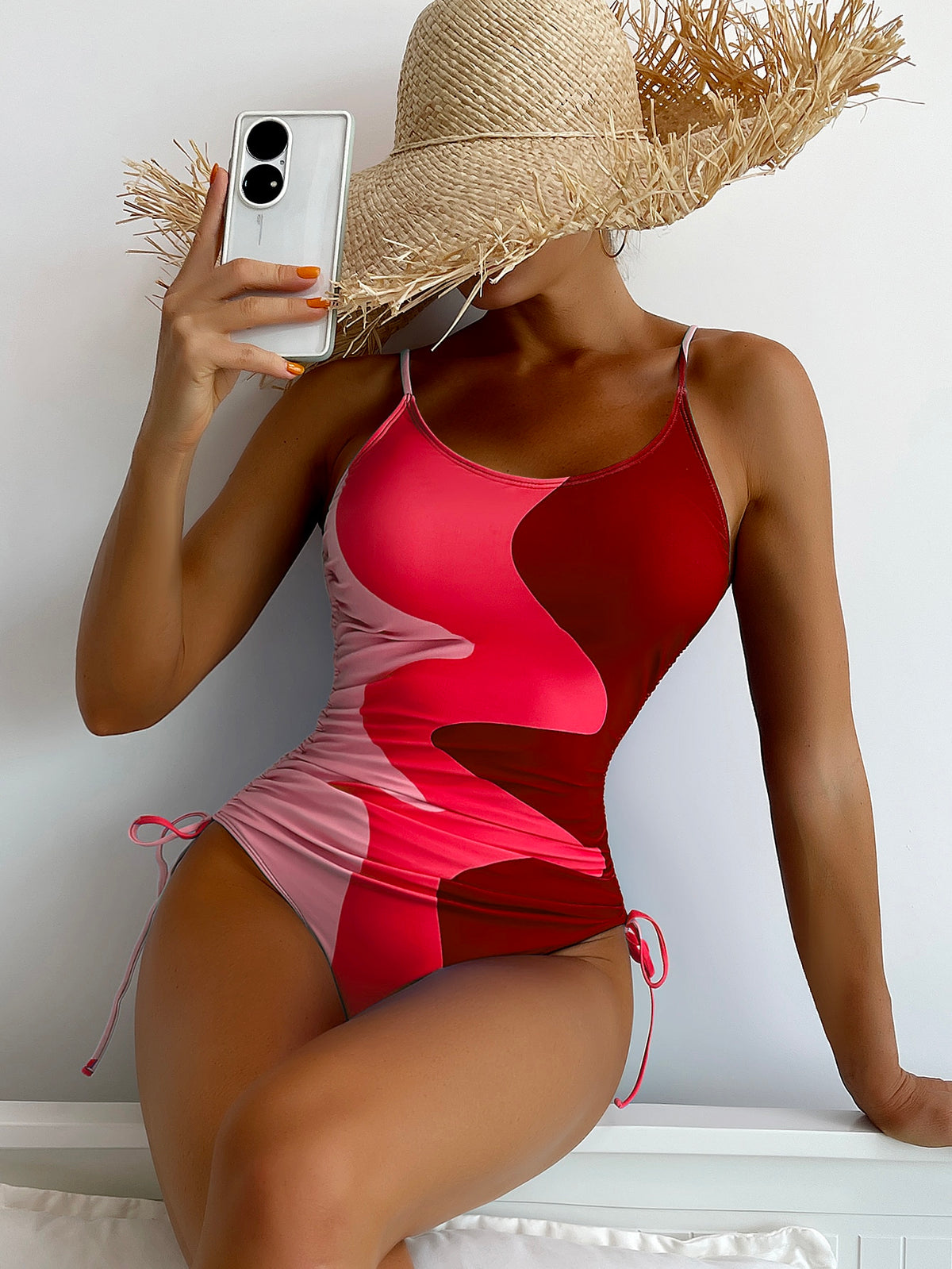 Splash Color One Piece Swimsuit - Multicolor-3 / L