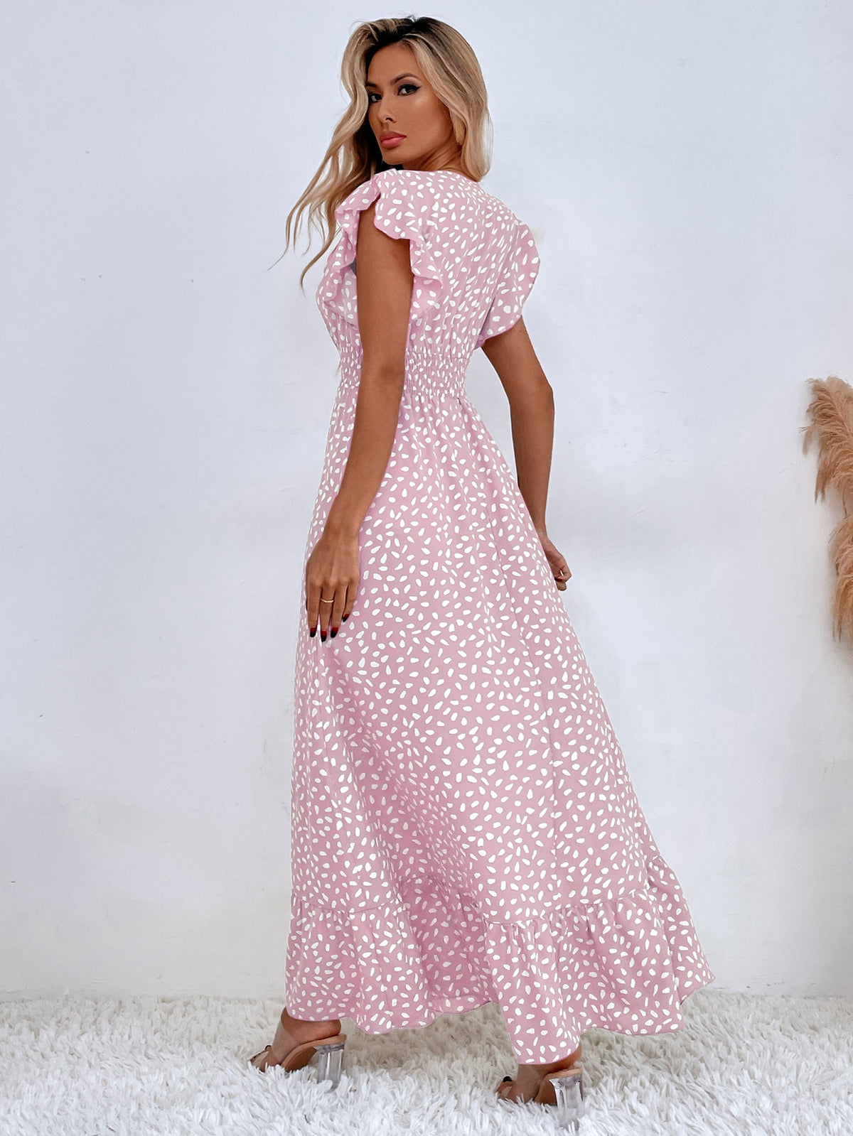 Print Dress with Ruffled Trim -