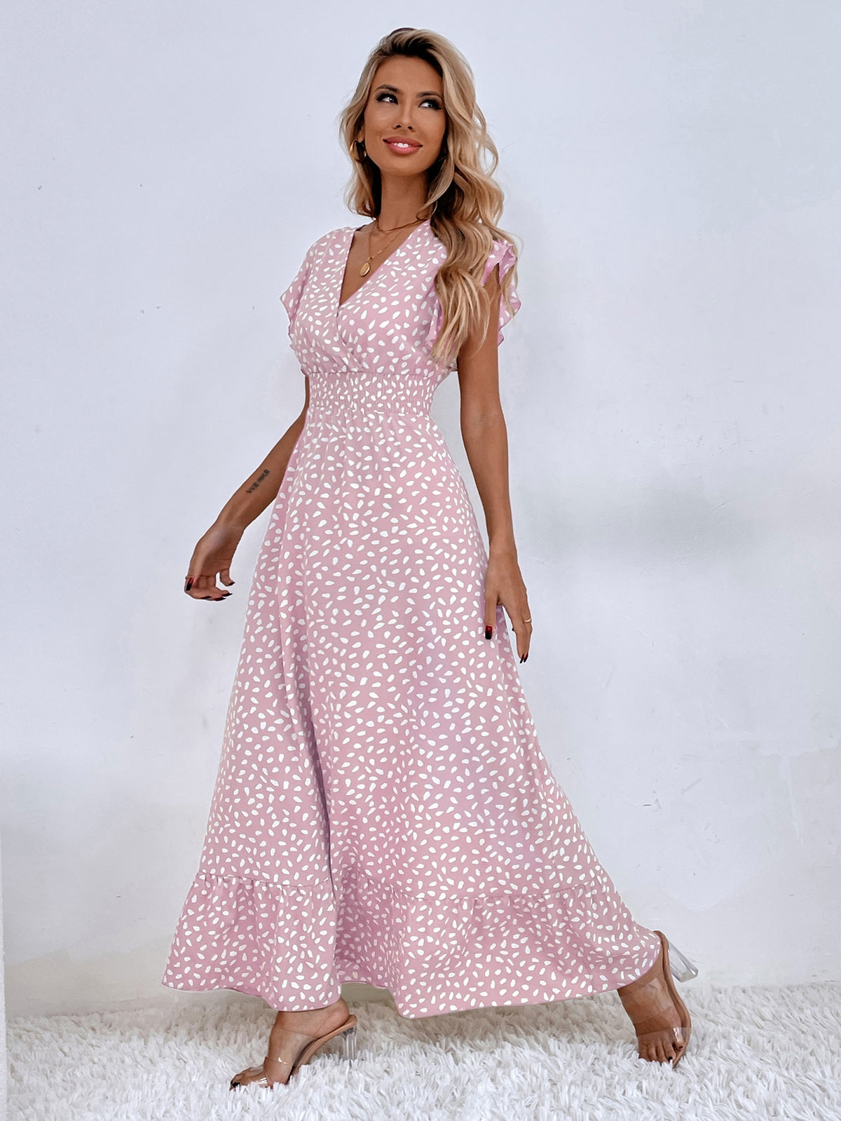 Print Dress with Ruffled Trim -