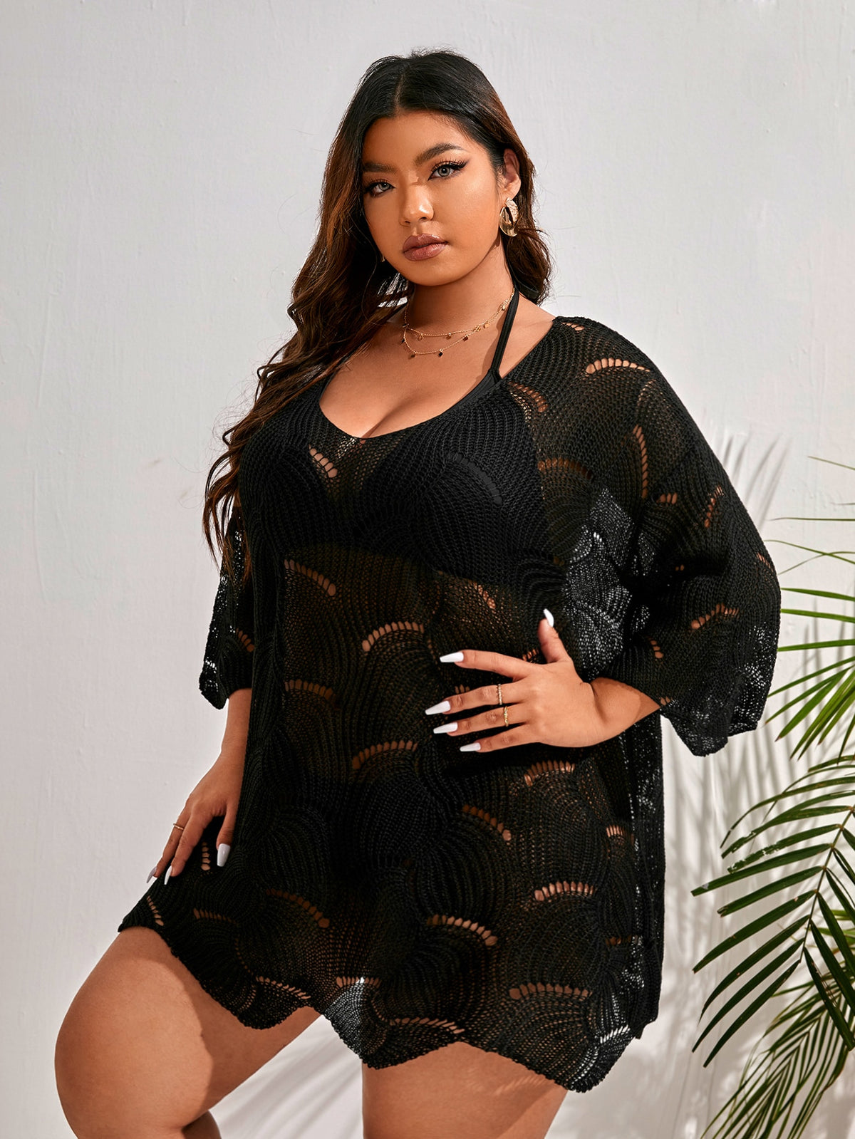 Plus Knit Cover Up - Black / 3XL