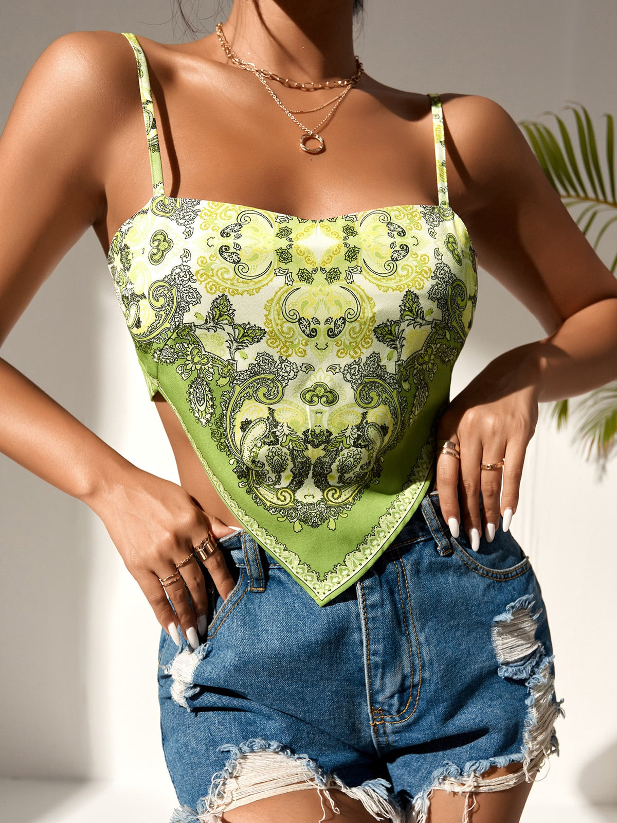 Paisley Print Bandana Crop Top - Green / L