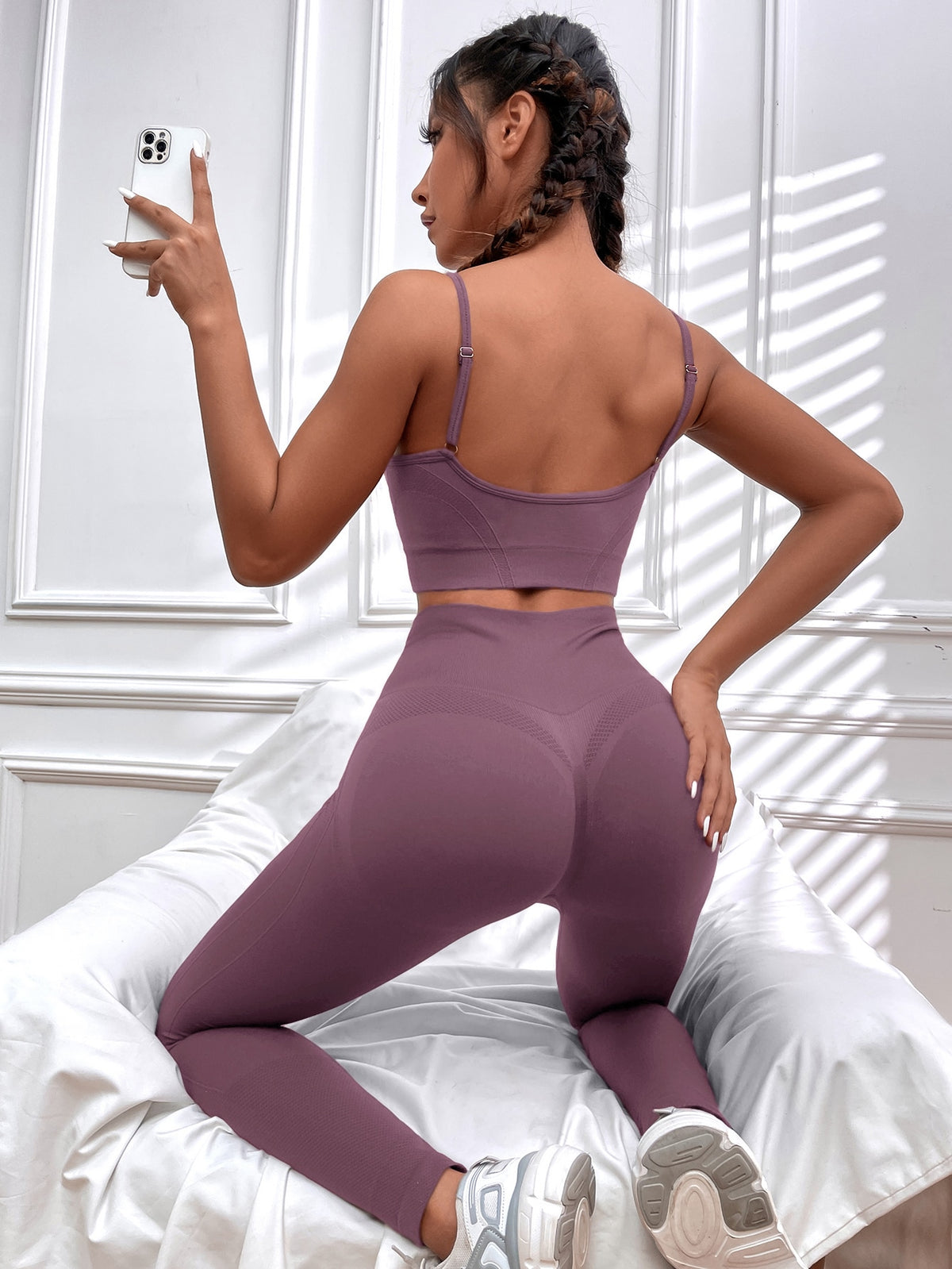 High Stretch Seamless Sports Bra & Leggings Set - Redwood / L