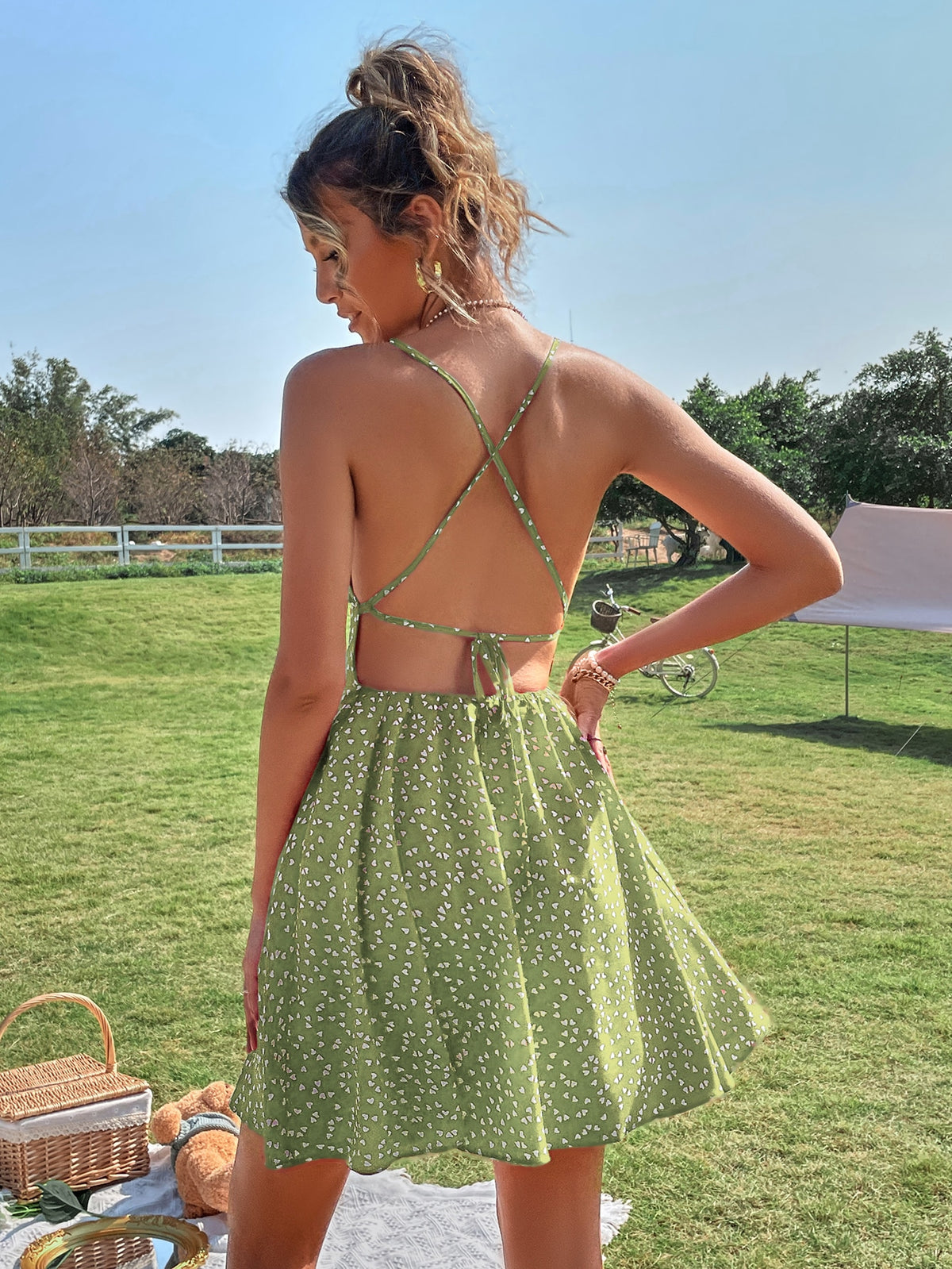 Heart Backless Tie Cami Dress -