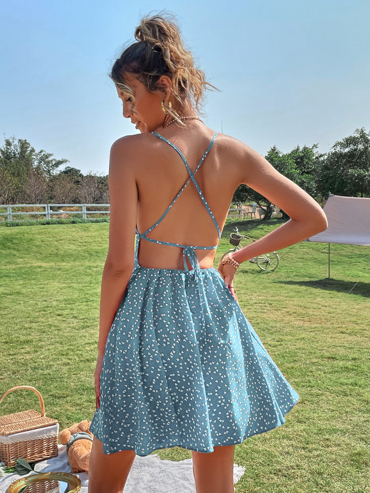 Heart Backless Tie Cami Dress -