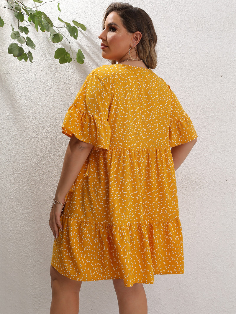 Plus Heart Print Smock Dress -