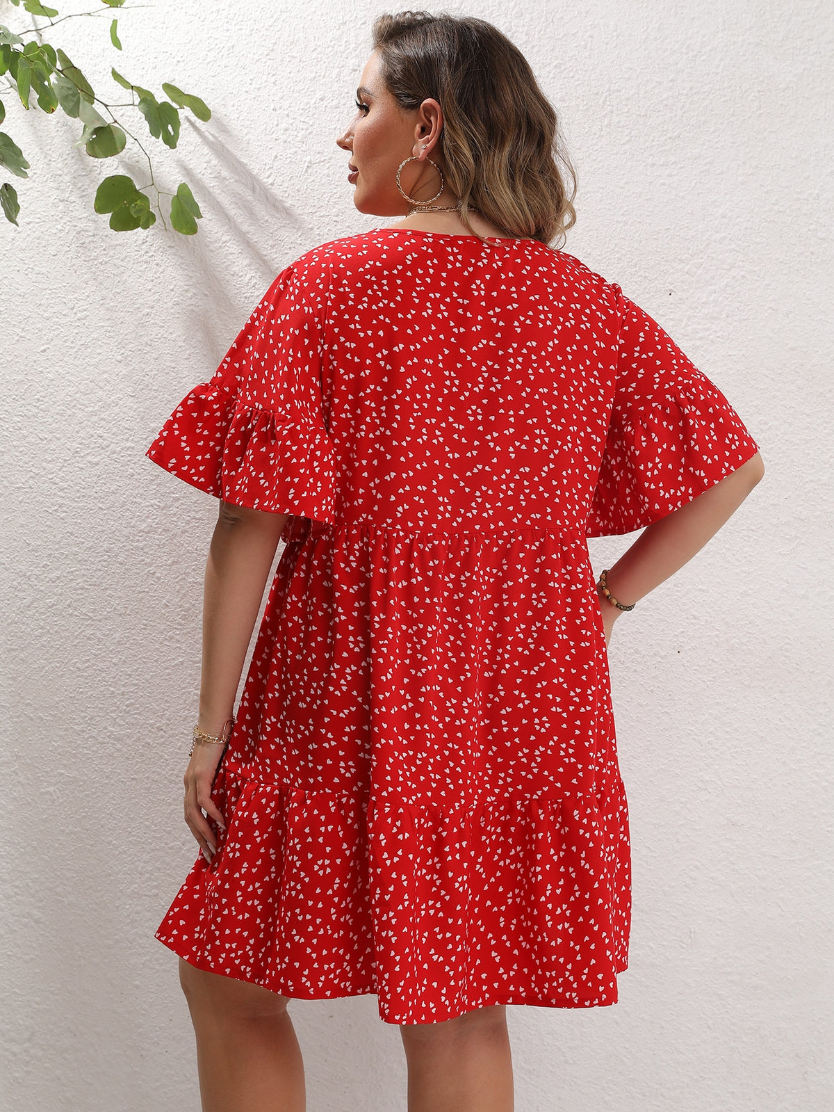 Plus Heart Print Smock Dress -