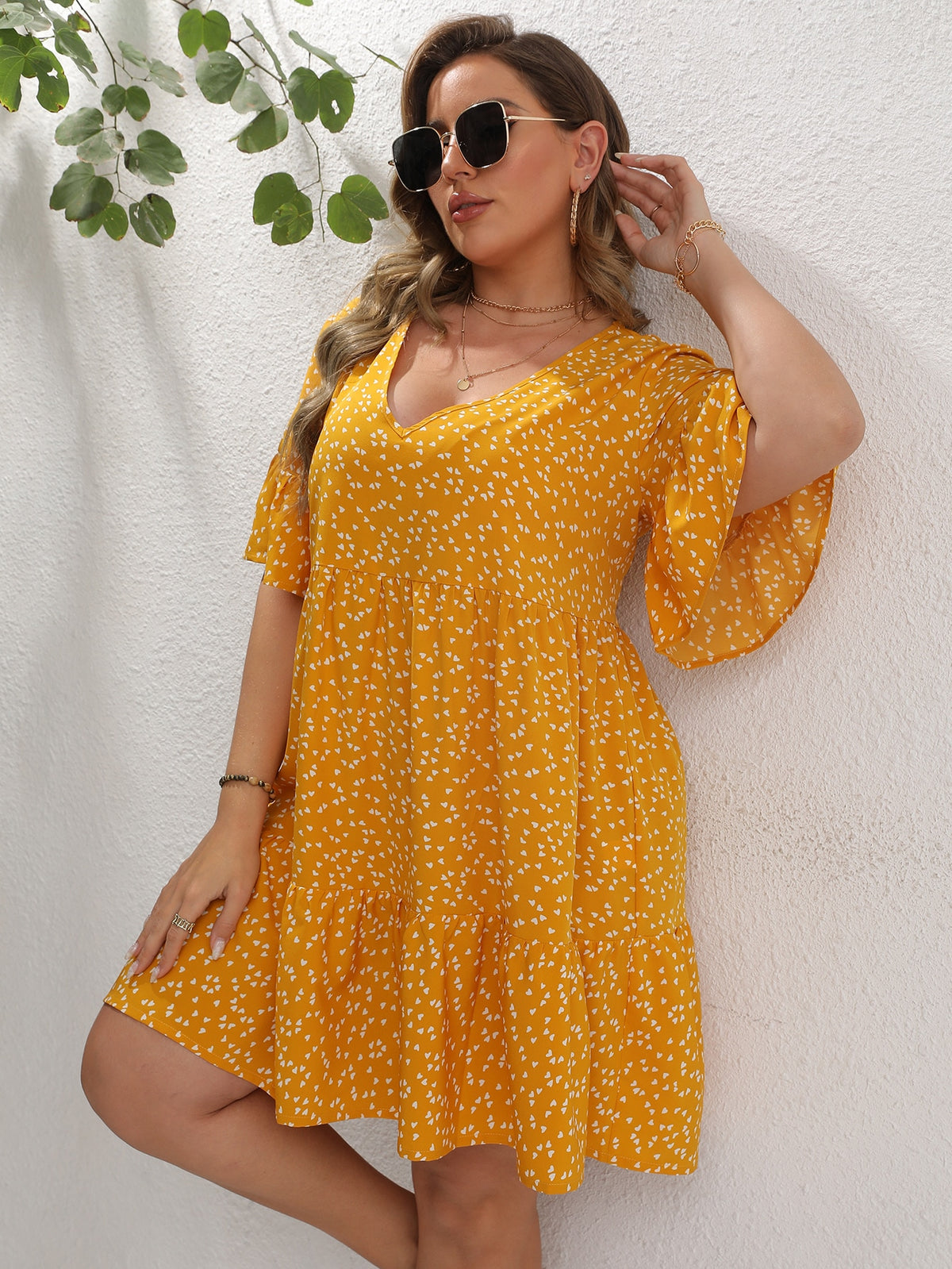 Plus Heart Print Smock Dress -