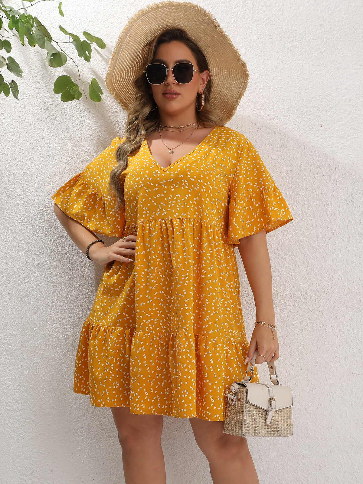 Plus Heart Print Smock Dress -