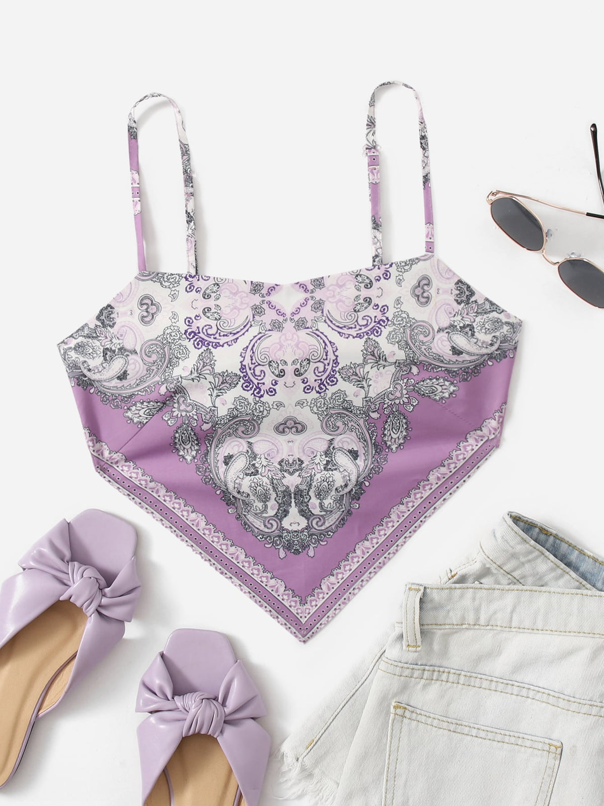 Paisley Print Bandana Crop Top - Multicolor-3 / L
