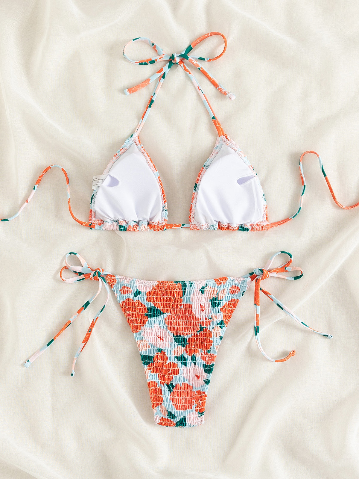 Floral Print String Tie Bikini Swimsuit -