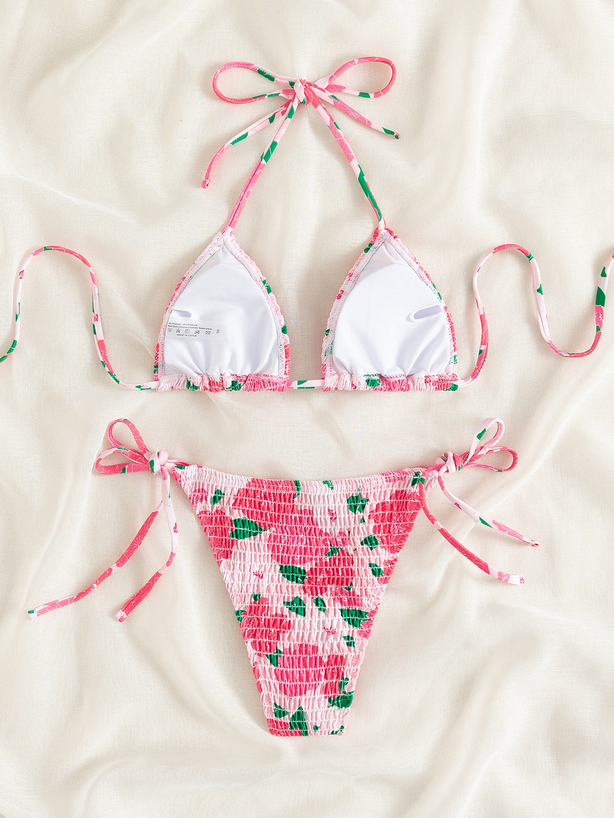 Floral Print String Tie Bikini Swimsuit -