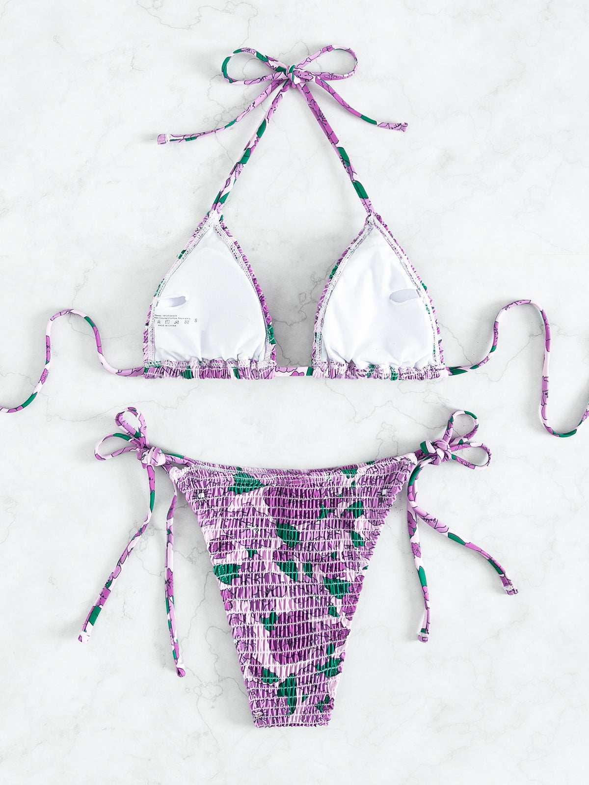 Floral Print String Tie Bikini Swimsuit -