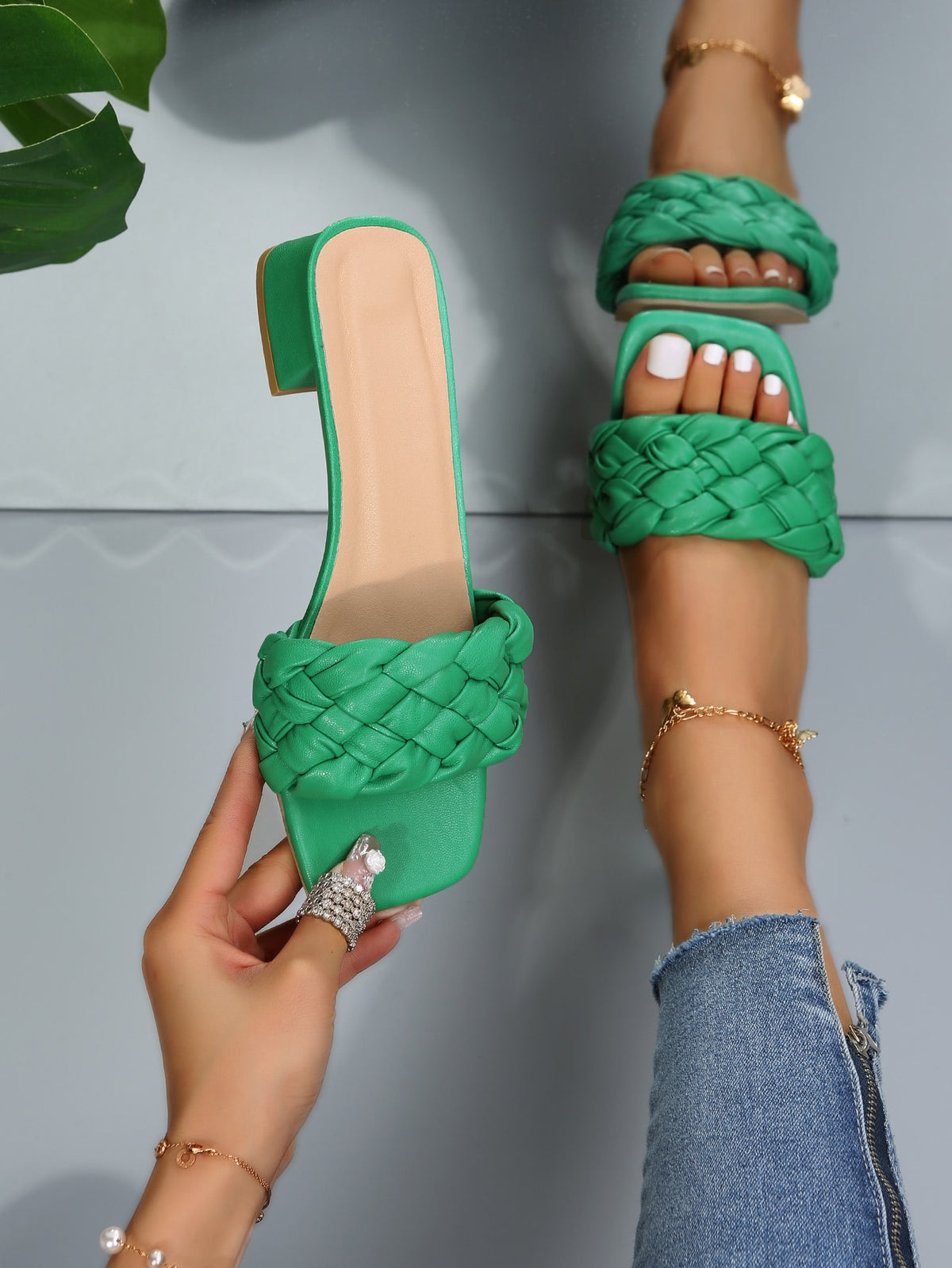 Chunky Braided Mules - Green / 10