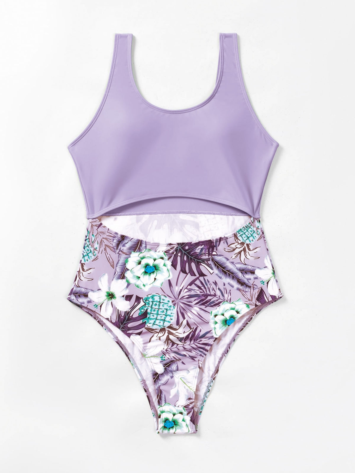 One Piece Tropical Print Swimsuit with Cut out