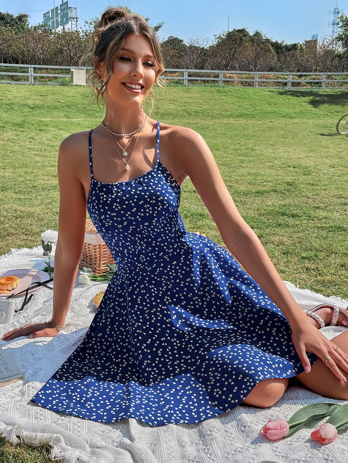 Heart Backless Tie Cami Dress -