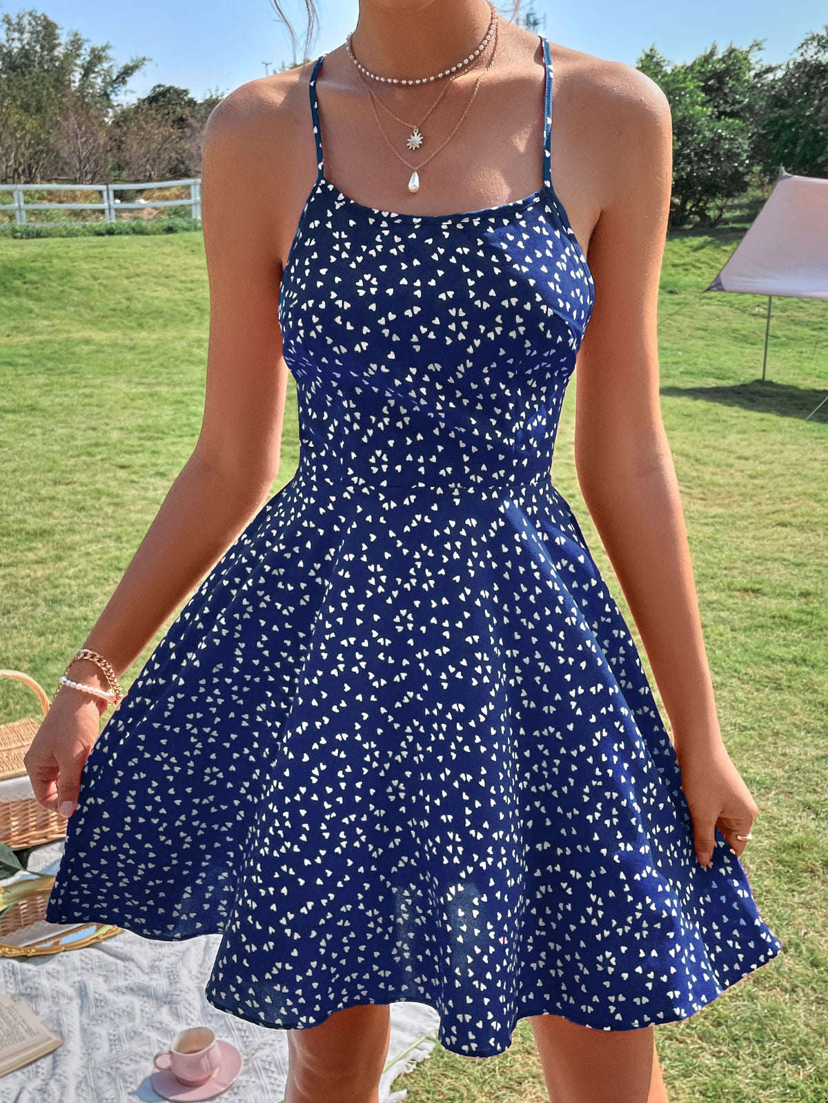 Heart Backless Tie Cami Dress -