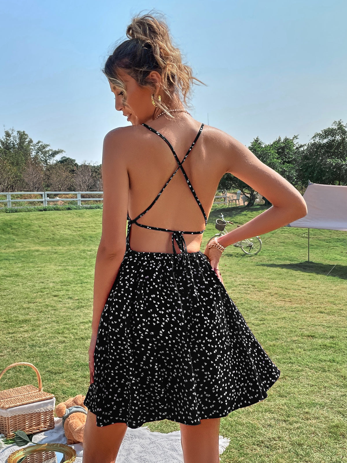 Heart Backless Tie Cami Dress -