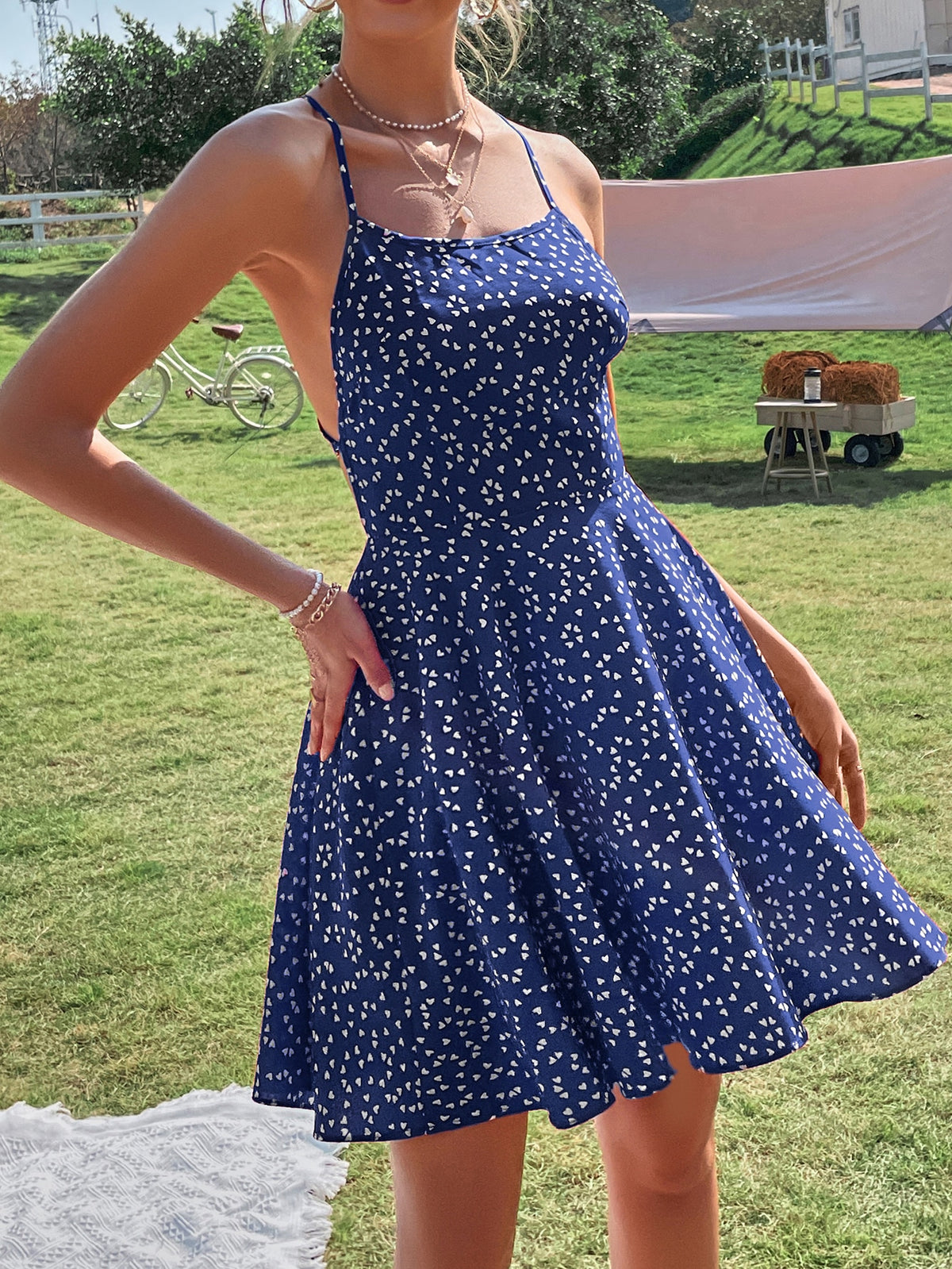 Heart Backless Tie Cami Dress -