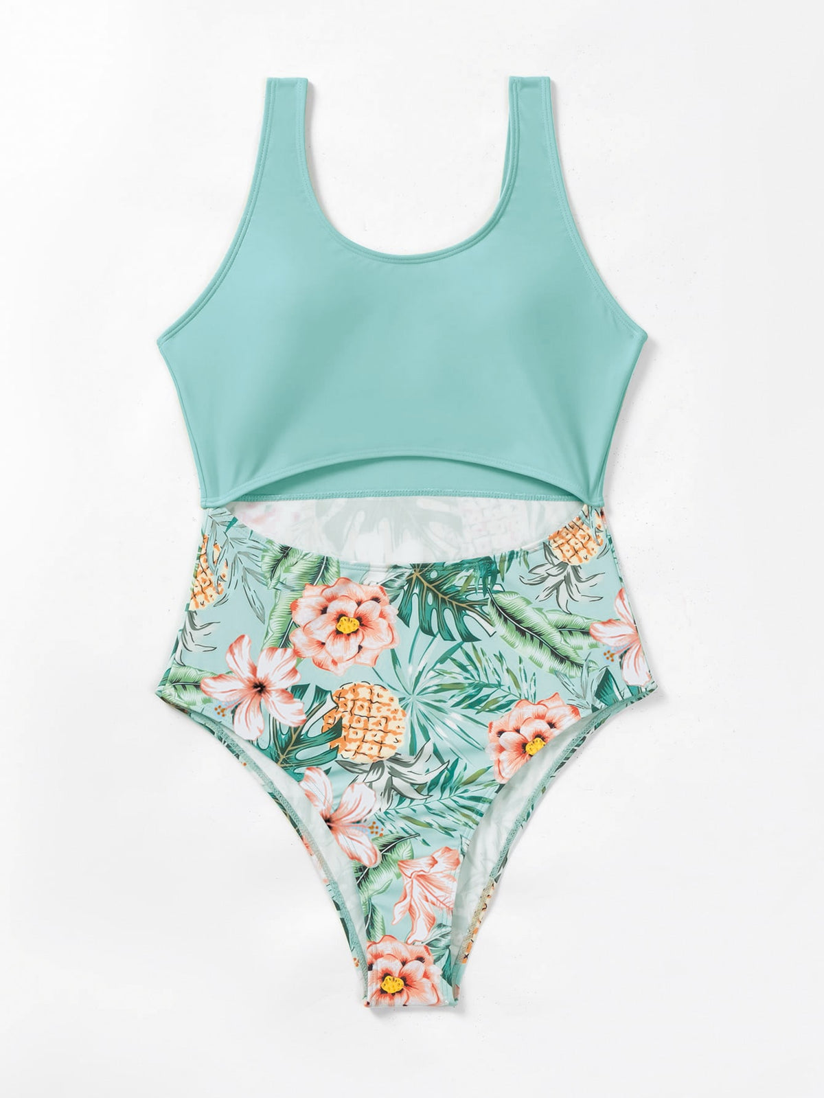 One Piece Tropical Print Swimsuit with Cut out