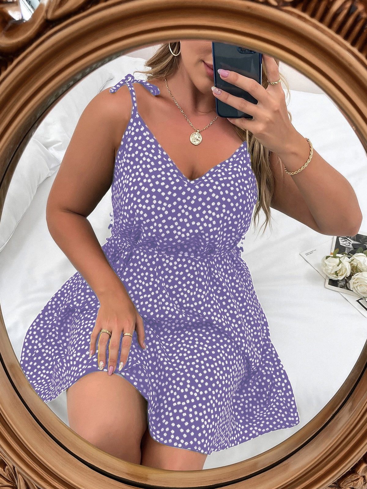Plus Floral Belted Cami Dress - Violet Purple / 5XL