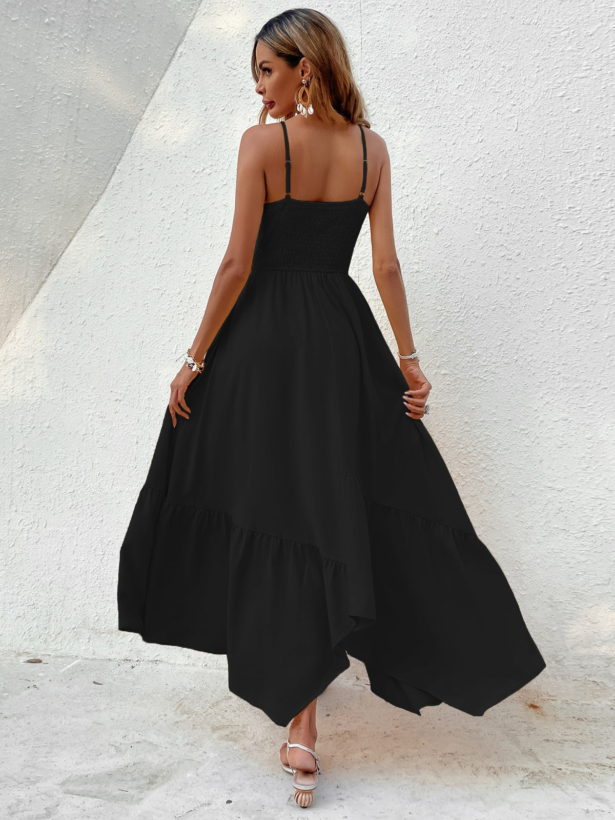 Shirred Cami Dress with Hanky Hem -