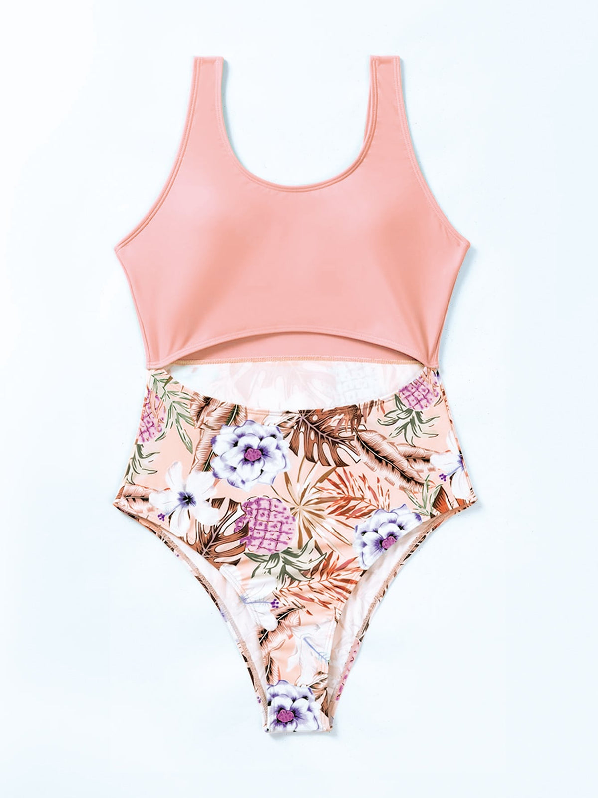 One Piece Tropical Print Swimsuit with Cut out