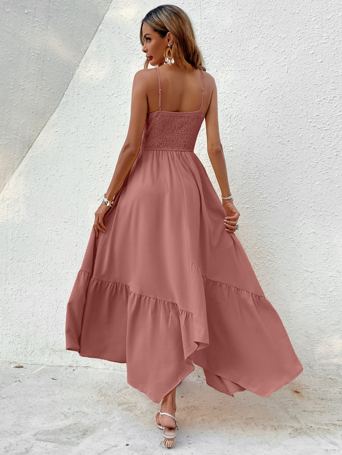 Shirred Cami Dress with Hanky Hem -