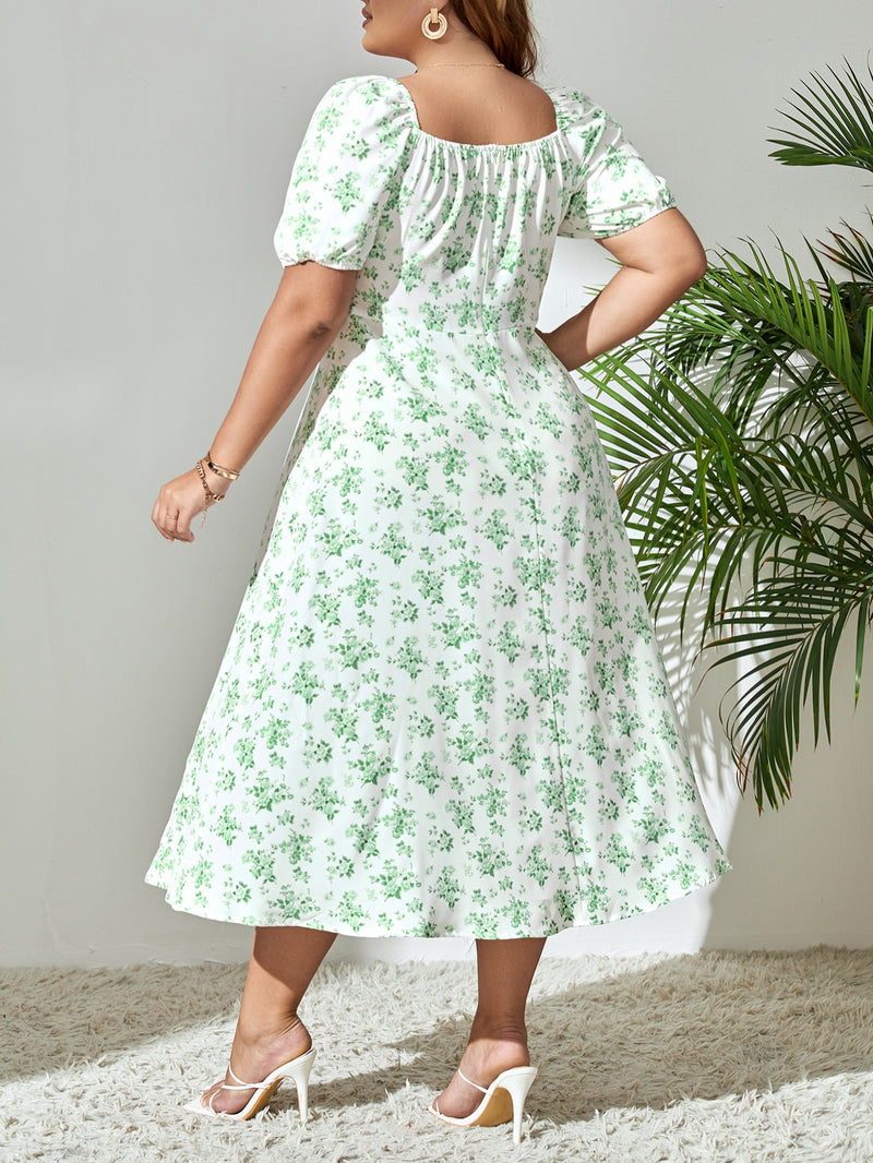 Plus Floral Dress with Spit Thigh -