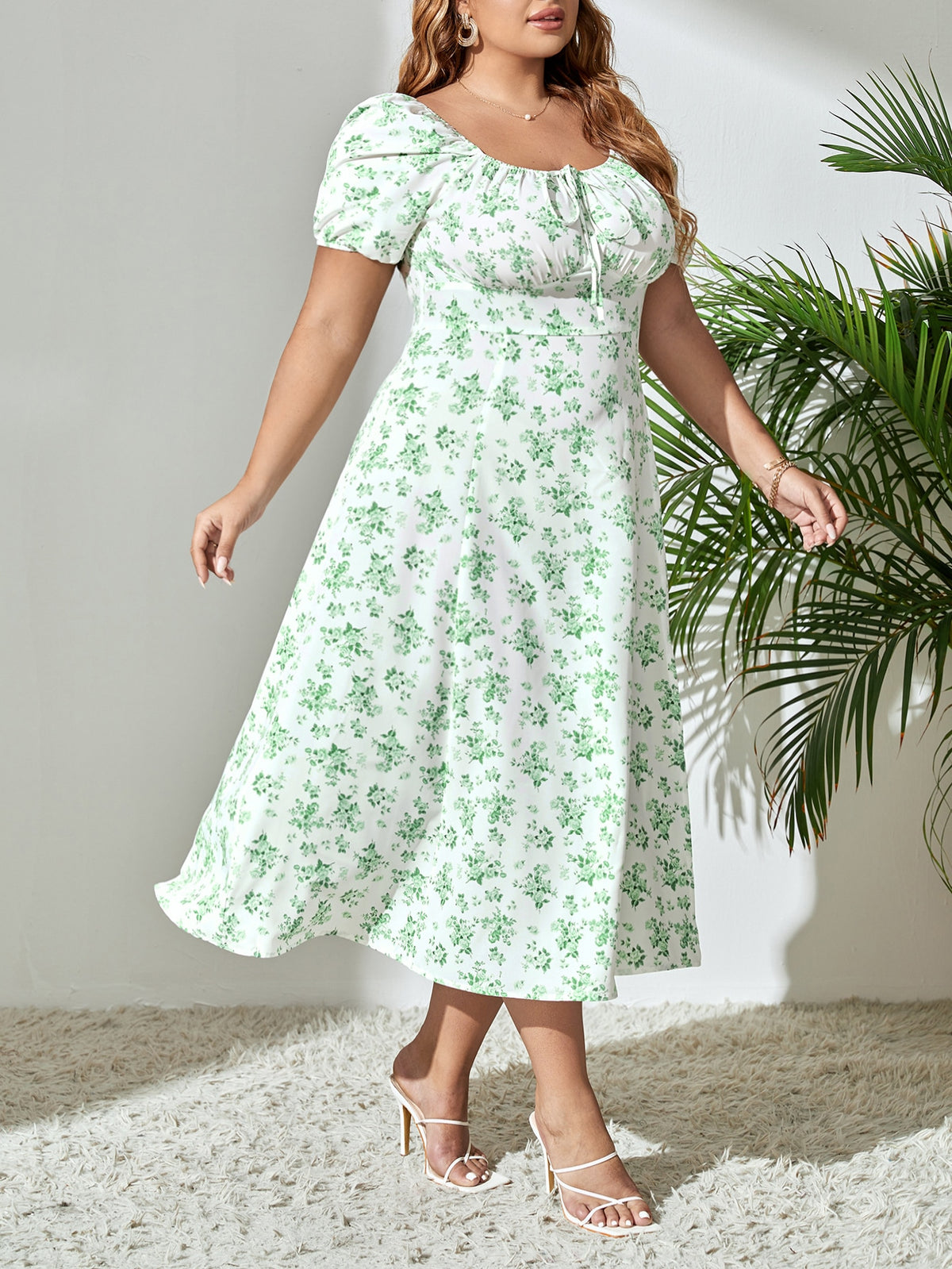 Plus Floral Dress with Spit Thigh -
