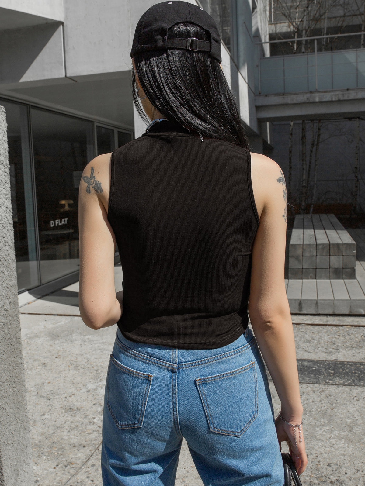 Ribbed Knit Tank Top with Mock Neck