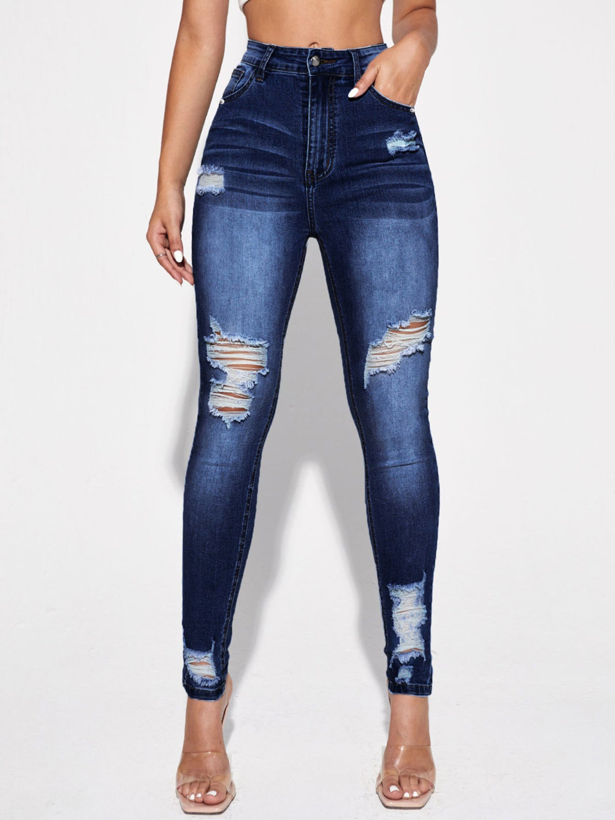Ripped Skinny Jeans with High Waist