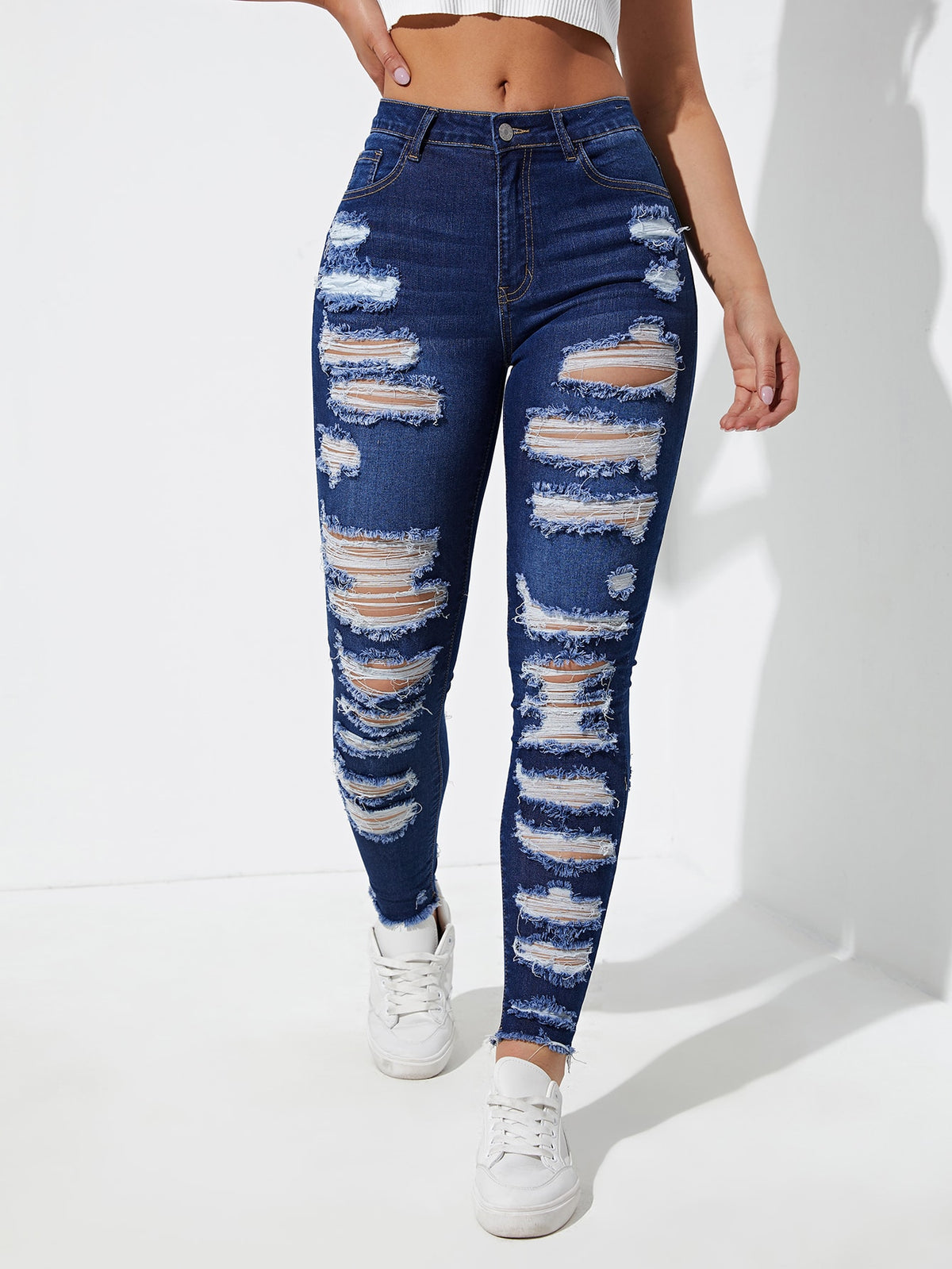 Distressed Skinny Jeans with Raw Hem