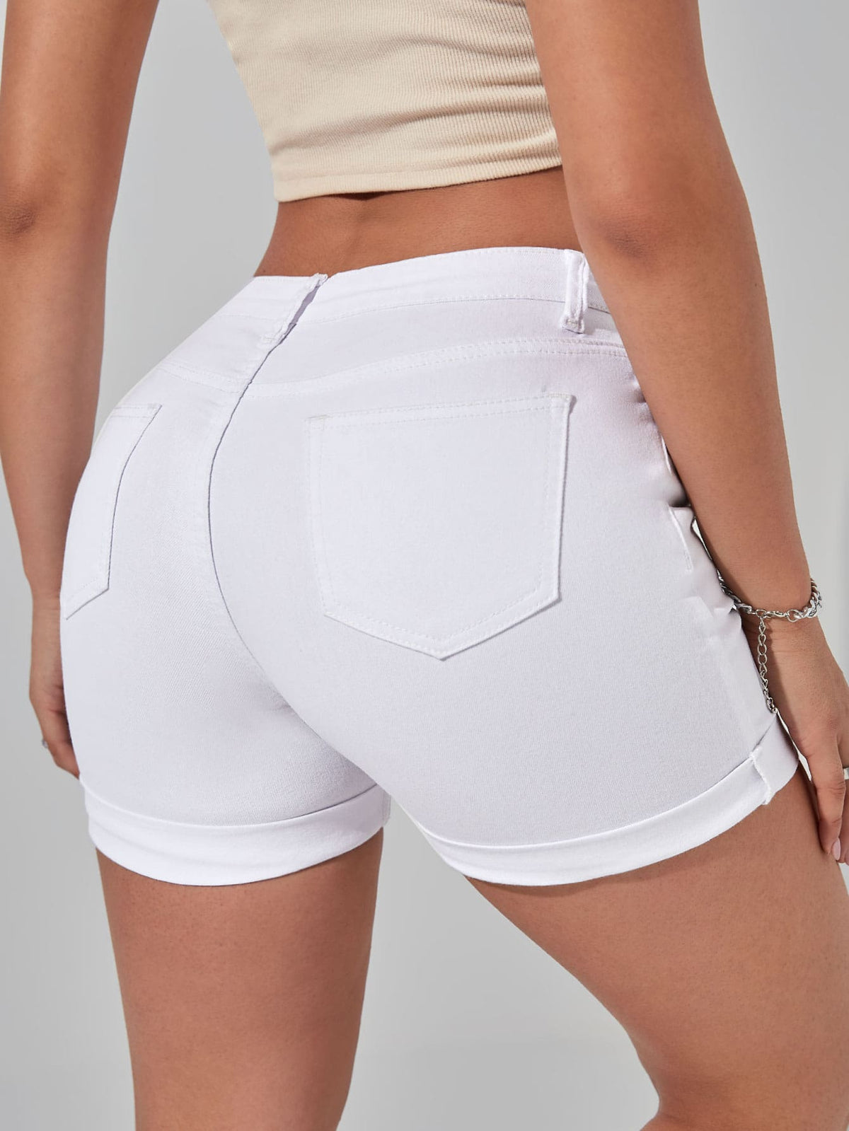 Ripped Denim Shorts with Roll Up Hem -
