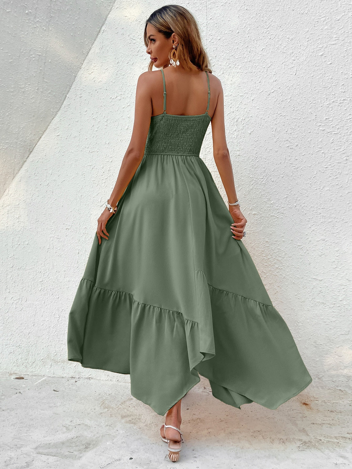 Shirred Cami Dress with Hanky Hem -