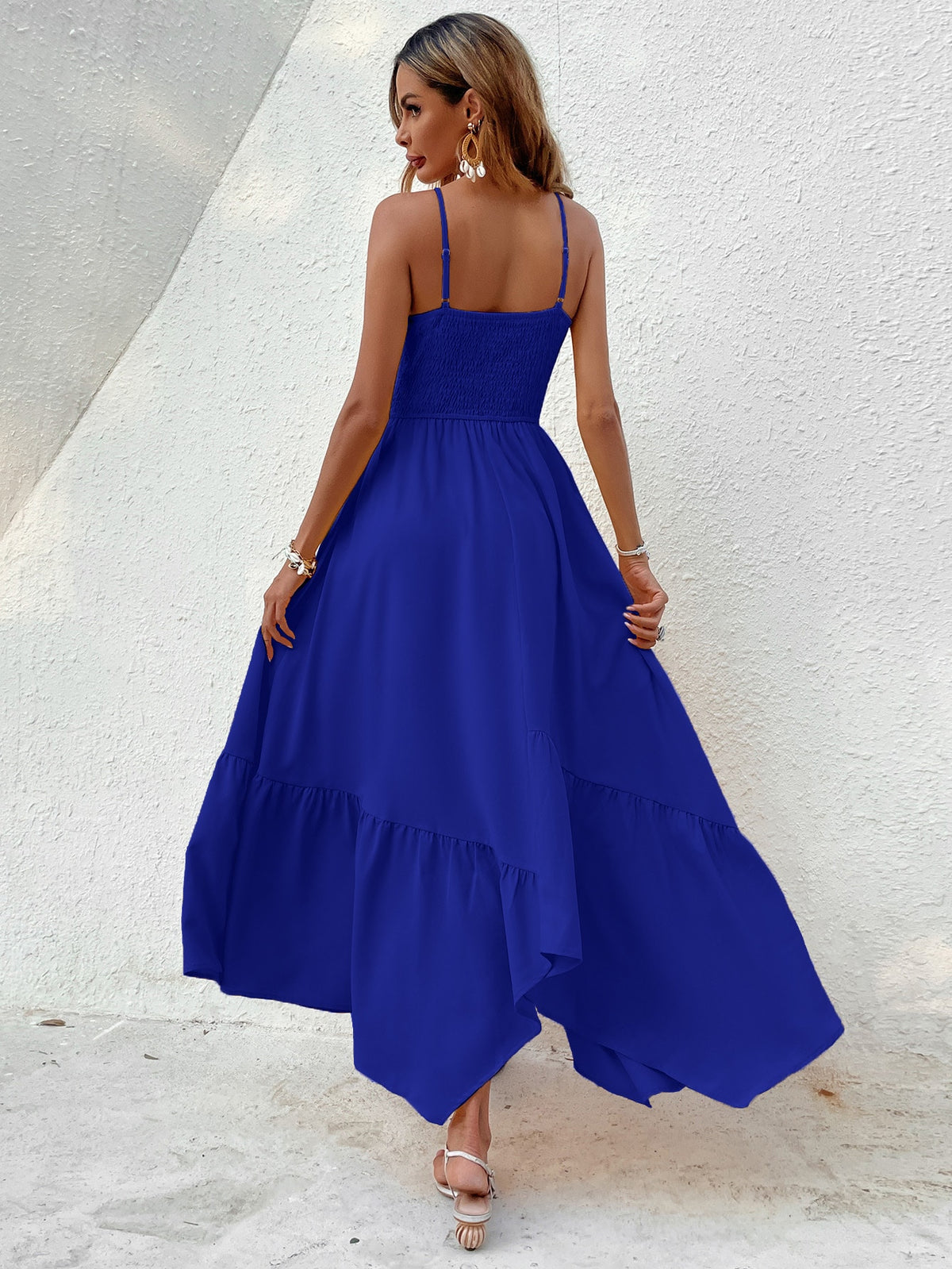 Shirred Cami Dress with Hanky Hem -
