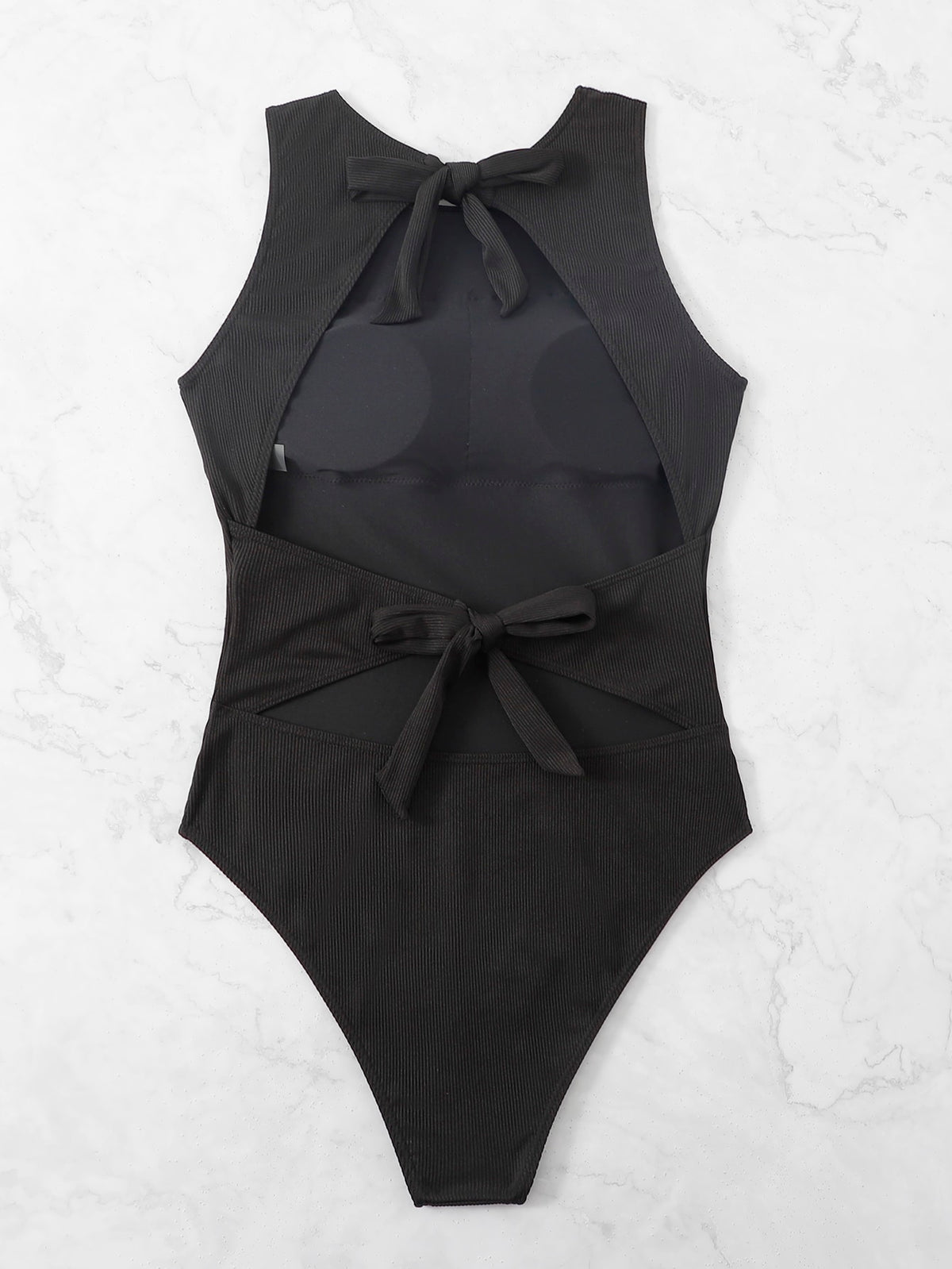 One Piece Ribbed Knit Swimsuit with Tie Back